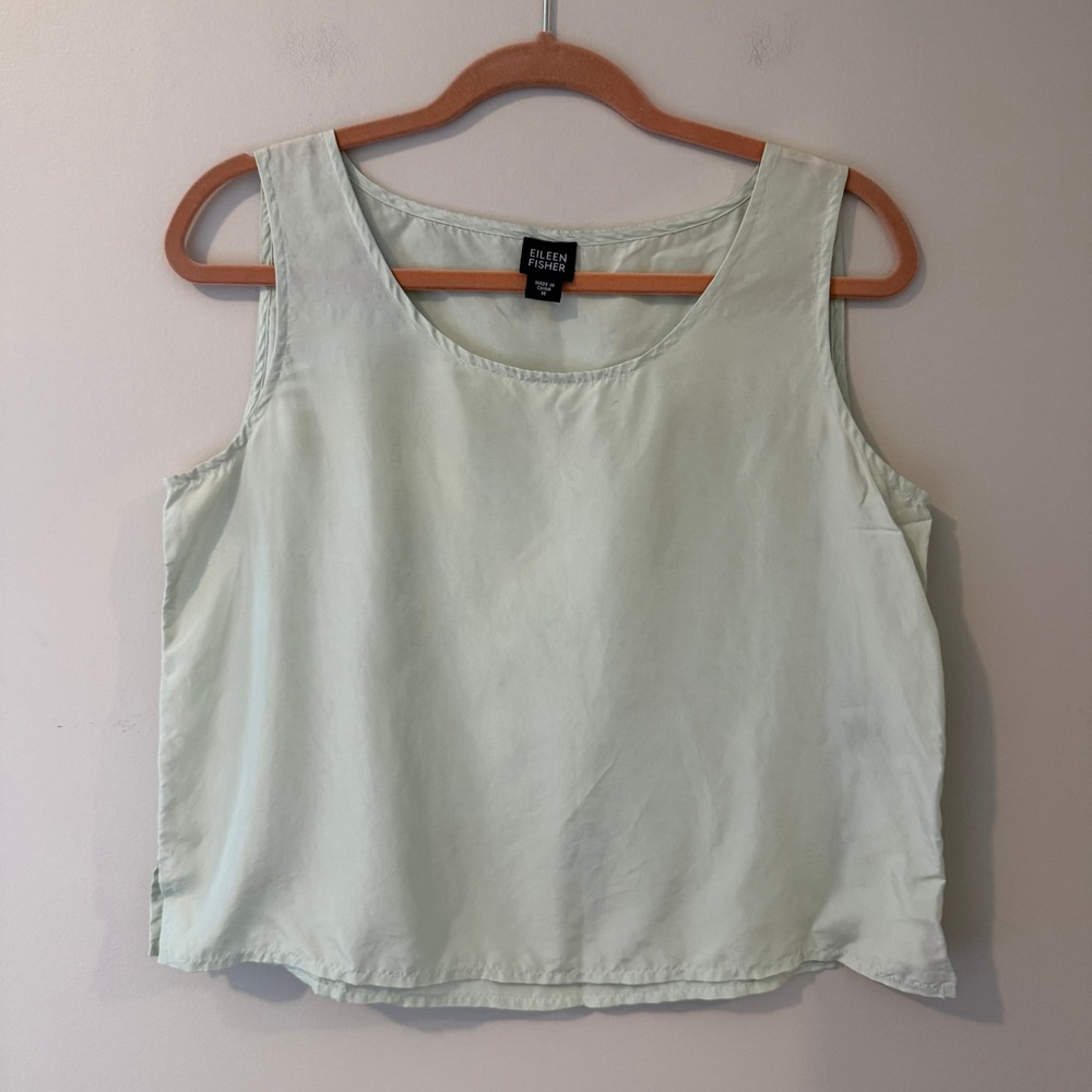 Eileen Fisher Mint Green 100% Silk Scoop Neck Sleeveless Shell Tank Top Medium